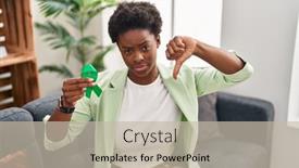 Presentation with ribbon green - PPT layouts with african-american-woman-holding-support background and a mint green colored foreground