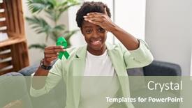  Presentation with ribbon green - Slide deck with african-american-woman-holding-support background and a  colored foreground