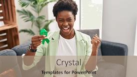  Presentation with ribbon green - Slides consisting of african-american-woman-holding-support background and a coral colored foreground