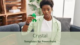  Presentation with ribbon green - Presentation theme having african-american-woman-holding-support background and a  colored foreground