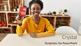  Presentation with passport - Slide deck enhanced with african-american-woman-holding-switzerland background and a coral colored foreground