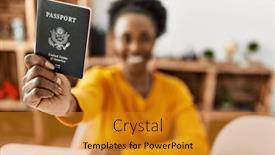  Presentation with states - PPT layouts enhanced with african-american-woman-holding-united background and a gold colored foreground