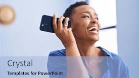  Presentation with voice - Theme consisting of african-american-woman-listening-voice background and a light blue colored foreground