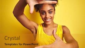  Presentation with yellow music - Audience pleasing presentation consisting of african-american-woman-listening backdrop and a gold colored foreground