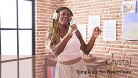  Presentation with african music - Theme having african-american-woman-listening background and a coral colored foreground
