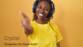  Presentation with music business - Theme featuring african-american-woman-listening background and a gold colored foreground