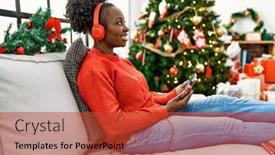  Presentation with christmas music - PPT theme with african-american-woman-listening background and a red colored foreground
