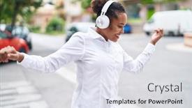  Presentation with african music - PPT layouts featuring african-american-woman-listening background and a sky blue colored foreground