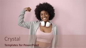  Presentation with american music - Slides consisting of african-american-woman-listening background and a  colored foreground