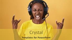  Presentation with rock star - Theme consisting of african-american-woman-listening background and a yellow colored foreground