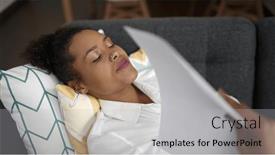  Presentation with paper making - PPT layouts consisting of african-american-woman-lying background and a light gray colored foreground