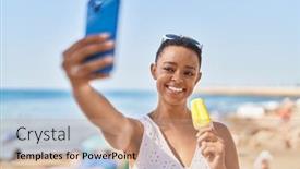  Presentation with ice cream - Theme enhanced with african-american-woman-make-selfie background and a coral colored foreground