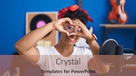  Presentation with american heart - PPT theme featuring african-american-woman-musician-doing background and a coral colored foreground