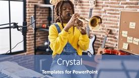  Presentation with trumpet - Presentation theme with african-american-woman-musician-playing background and a ocean colored foreground