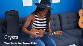  Presentation with ukulele - Slide deck featuring african-american-woman-musician-playing background and a ocean colored foreground