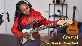  Presentation with american music - Slides enhanced with african-american-woman-musician-playing background and a tawny brown colored foreground