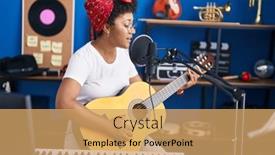  Presentation with classical music - Presentation design with african-american-woman-musician-singing background and a yellow colored foreground
