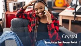  Presentation with american music - Slide set consisting of african-american-woman-musician-smiling background and a ocean colored foreground