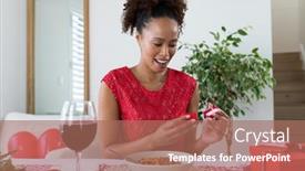  Presentation with online dating - PPT theme enhanced with african-american-woman-opening-ring background and a coral colored foreground