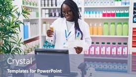  Presentation with prescription - Slides with african-american-woman-pharmacist-holding background and a ocean colored foreground