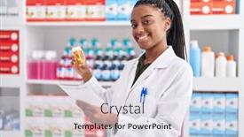  Presentation with african american presenter - Slides consisting of african-american-woman-pharmacist-reading background and a light gray colored foreground