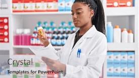  Presentation with prescription - Presentation theme featuring african-american-woman-pharmacist-reading background and a light gray colored foreground