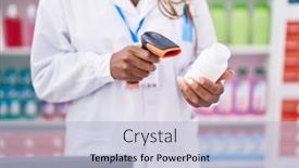  Presentation with scanning - Slides having african-american-woman-pharmacist-scanning background and a light blue colored foreground