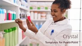  Presentation with toothpaste - PPT theme enhanced with african-american-woman-pharmacist-smiling background and a soft green colored foreground
