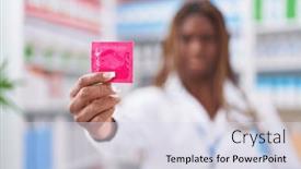  Presentation with condom - PPT layouts having african-american-woman-pharmacist-smiling background and a  colored foreground