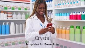  Presentation with pharmacy - Presentation design enhanced with african-american-woman-pharmacist-using background and a lemonade colored foreground