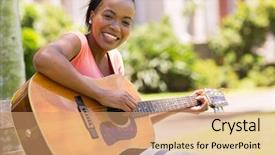  Presentation with american graduation african education - Colorful slide set enhanced with african american woman playing guitar backdrop and a coral colored foreground