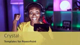  Presentation with proud american - Presentation theme having african-american-woman-playing-video background and a yellow colored foreground