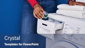  Presentation with laundry detergent - Presentation design consisting of african-american-woman-pouring-detergent background and a ocean colored foreground