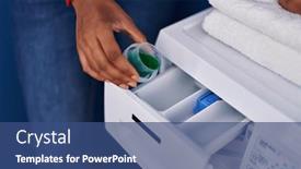  Presentation with laundry detergent - Presentation theme featuring african-american-woman-pouring-detergent background and a ocean colored foreground