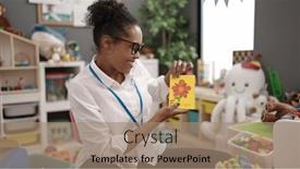  Presentation with preschool - Slide set having african-american-woman-preschool-teacher background and a coral colored foreground