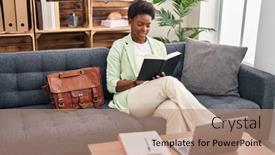  Presentation with psychology - PPT theme featuring african-american-woman-psychologist-reading background and a coral colored foreground