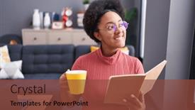  Presentation with coffee book - Theme featuring african-american-woman-reading-book background and a tawny brown colored foreground