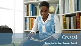  Presentation with american university - Presentation theme consisting of african-american-woman-reading-book background and a ocean colored foreground