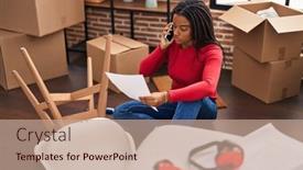  Presentation with instruction - Presentation design featuring african-american-woman-reading-chair background and a coral colored foreground