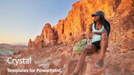  Presentation with african american presenter - Cool new PPT theme with african american woman resting on rock at valley of fire park during hike backdrop and a coral colored foreground
