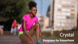  Presentation with woman runner - Presentation theme enhanced with african american woman runner tightening shoe lace - fitness people and healthy lifestyle background and a tawny brown colored foreground