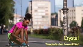  Presentation with woman runner - Beautiful PPT theme featuring african american woman runner tightening shoe lace - fitness people and healthy lifestyle backdrop and a tawny brown colored foreground