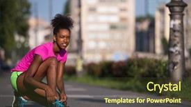  Presentation with woman runner - Presentation theme enhanced with african american woman runner tightening shoe lace - fitness people and healthy lifestyle background and a tawny brown colored foreground