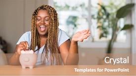  Presentation with hands saving - Amazing presentation design having african american woman saving money backdrop and a coral colored foreground