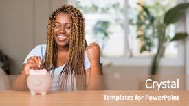  Presentation with philippine currency american period money - PPT layouts featuring african american woman saving money background and a coral colored foreground