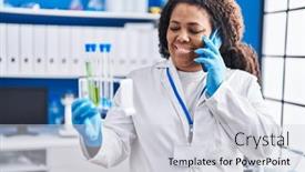  Presentation with tubes - Slide deck featuring african-american-woman-scientist-talking background and a light gray colored foreground