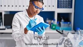  Presentation with scientist - Presentation featuring african-american-woman-scientist-using background and a light gray colored foreground