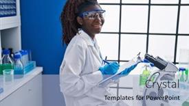  Presentation with report - PPT theme consisting of african-american-woman-scientist-writing background and a light blue colored foreground