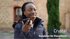  Presentation with voice - Presentation theme enhanced with african-american-woman-sending-voice and a  colored foreground