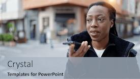  Presentation with religious african american - Presentation theme having african-american-woman-sending-voice and a  colored foreground